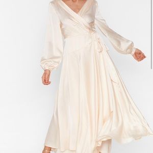 Long Cowl Back Wrap Dress with Long Sleeves